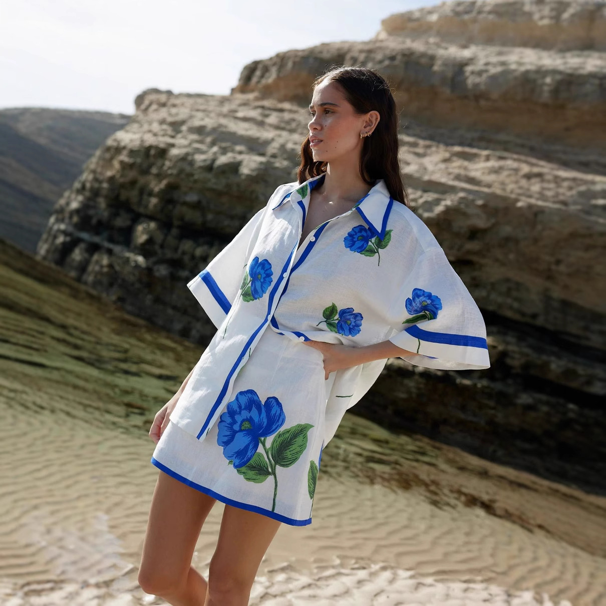 Printed Wrap Skirt - Women's Casual Print Single Breasted Shirt