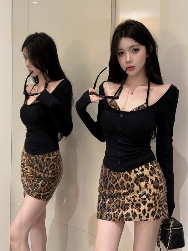 Printed Wrap Skirt - Sexy Leopard Print Wrap Chest Long