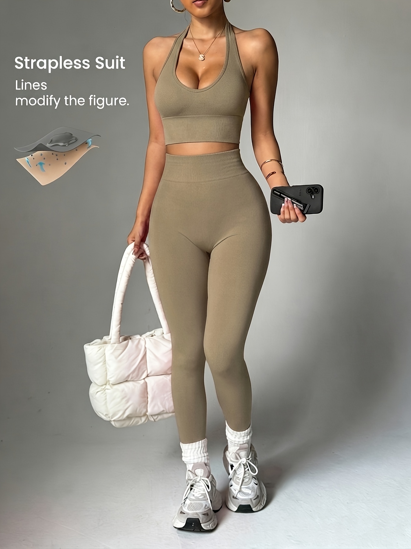 High Waist Leggings - 2pcs Solid Color Fashionable Versatile Women's
