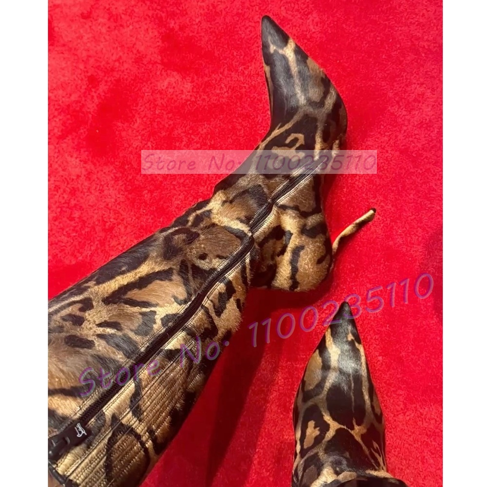 Leopard Print Faux Horsehair K - огляд і ціна Women'S Fashion Knee High Boots