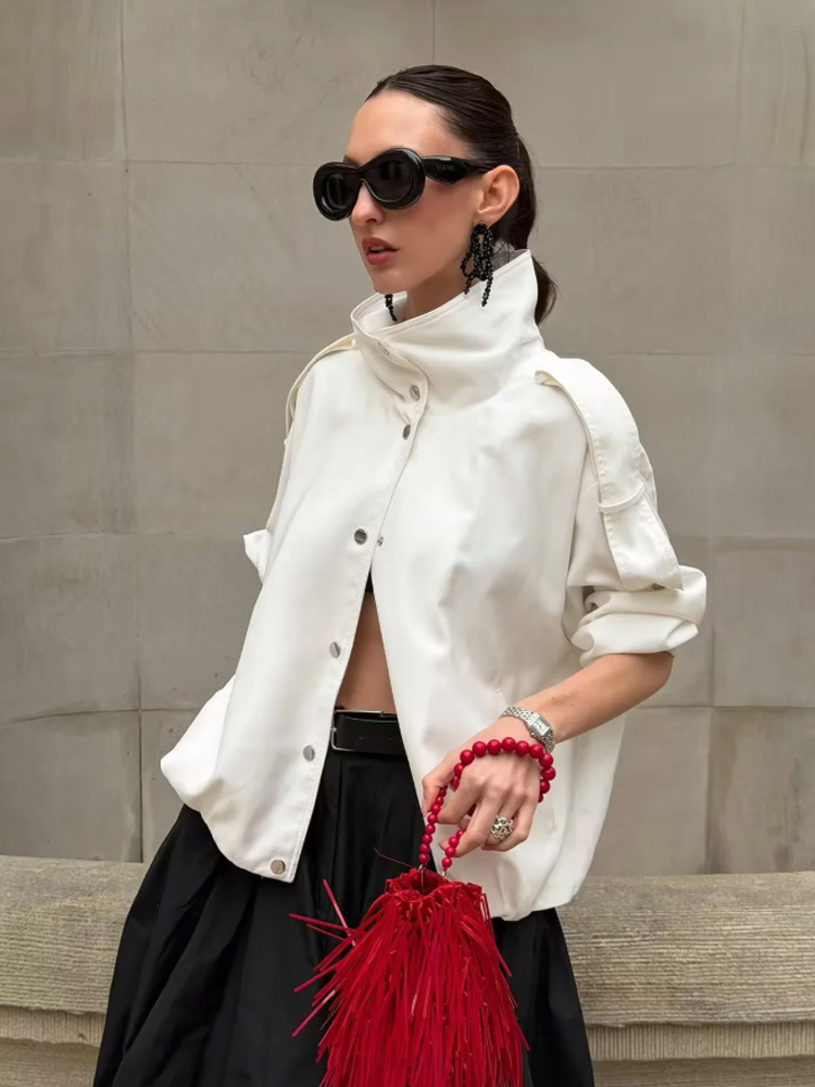 White High Collar Cropped Tren - огляд і ціна Women'S Fashion Utility Jacket