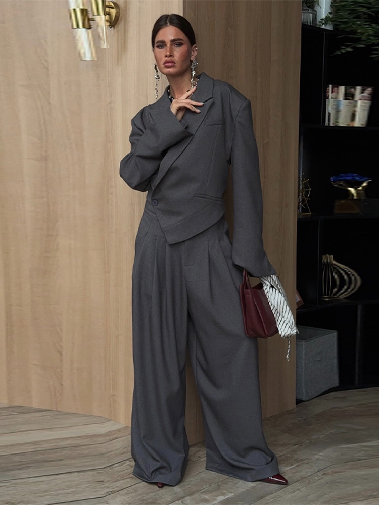 Solid Women Officewear Lapel P - огляд і ціна Wide Leg Palazzo Pants