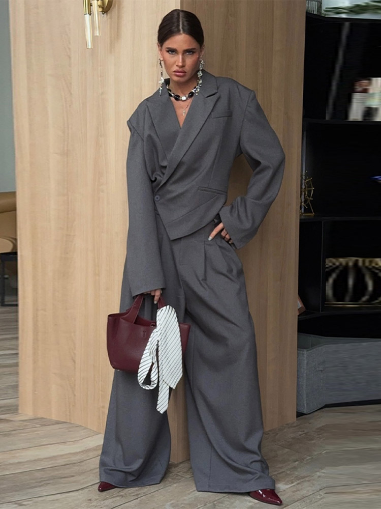 Solid Women Officewear Lapel P - огляд і ціна Wide Leg Palazzo Pants