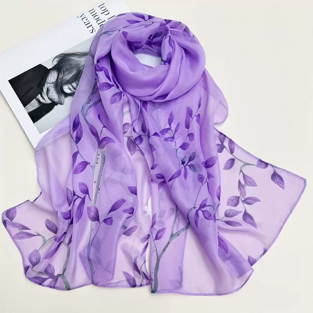 Leaf Print Silk-like Chiffon S - огляд і ціна Printed Wrap Skirt