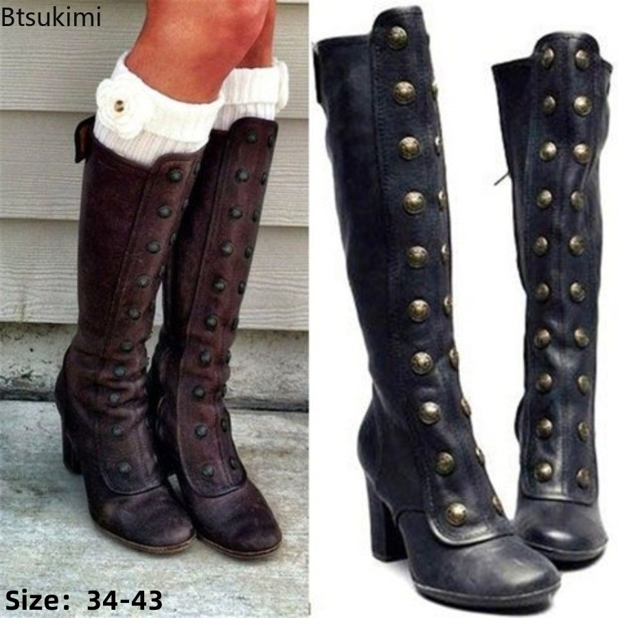 Retro Black Fashion Rivet Deco - огляд і ціна Women'S Fashion Knee High Boots