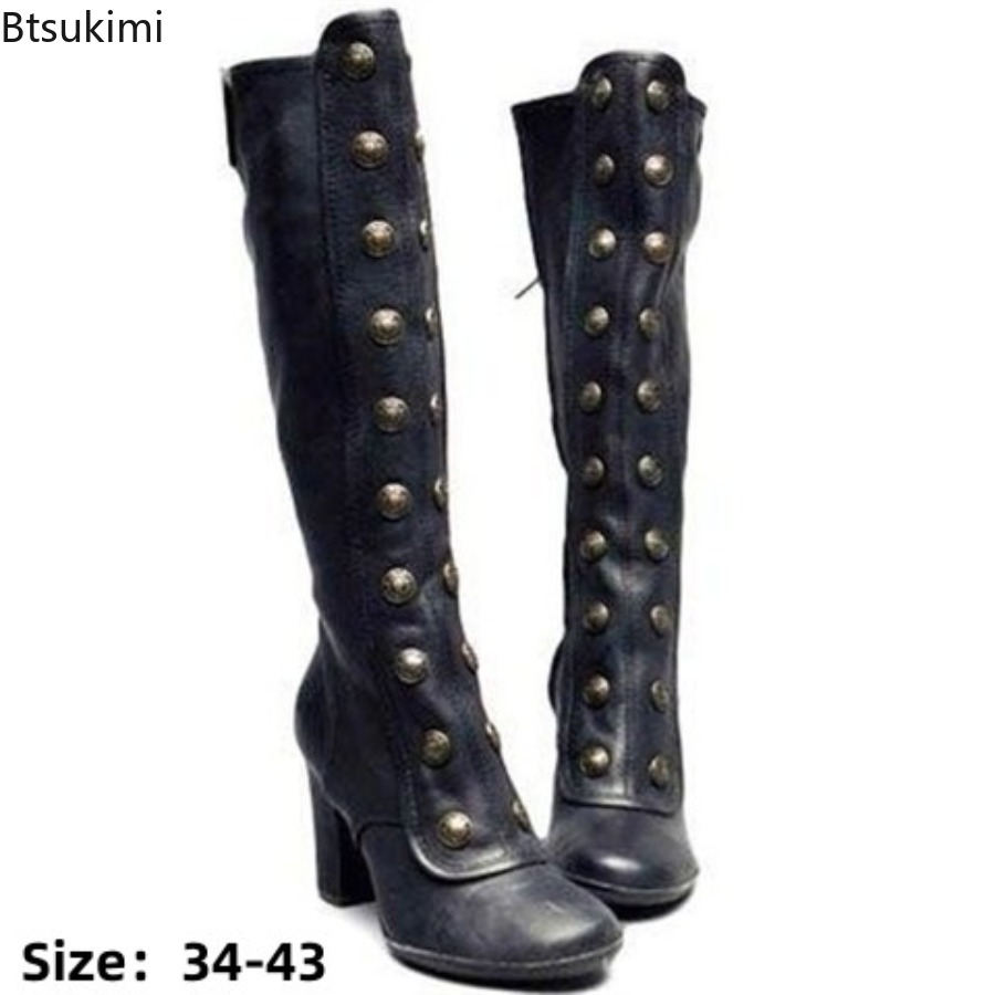 Retro Black Fashion Rivet Deco - огляд і ціна Women'S Fashion Knee High Boots
