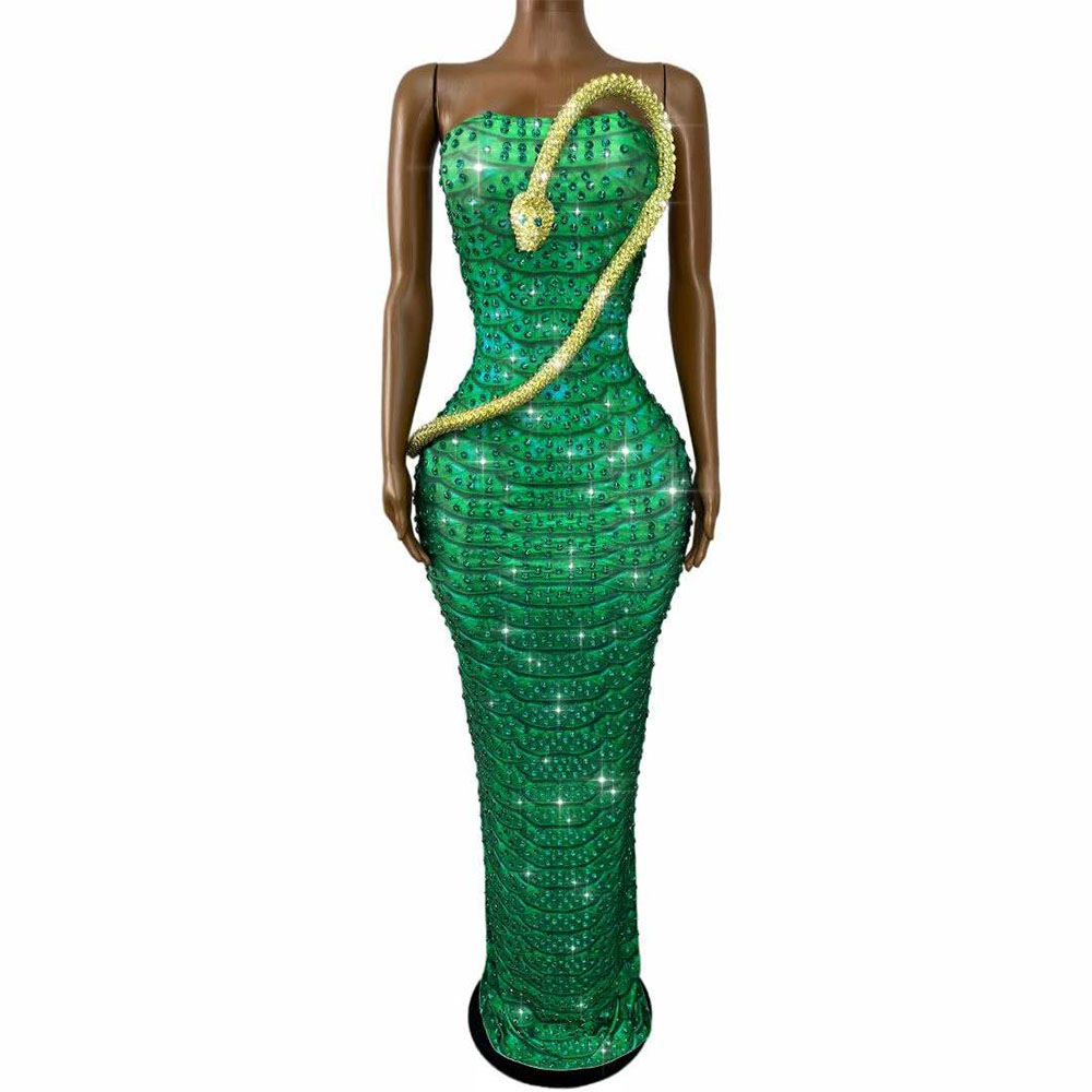 Sparkly Green Rhinestones Snak - огляд і ціна Women Fashion Designer Dresses Photos