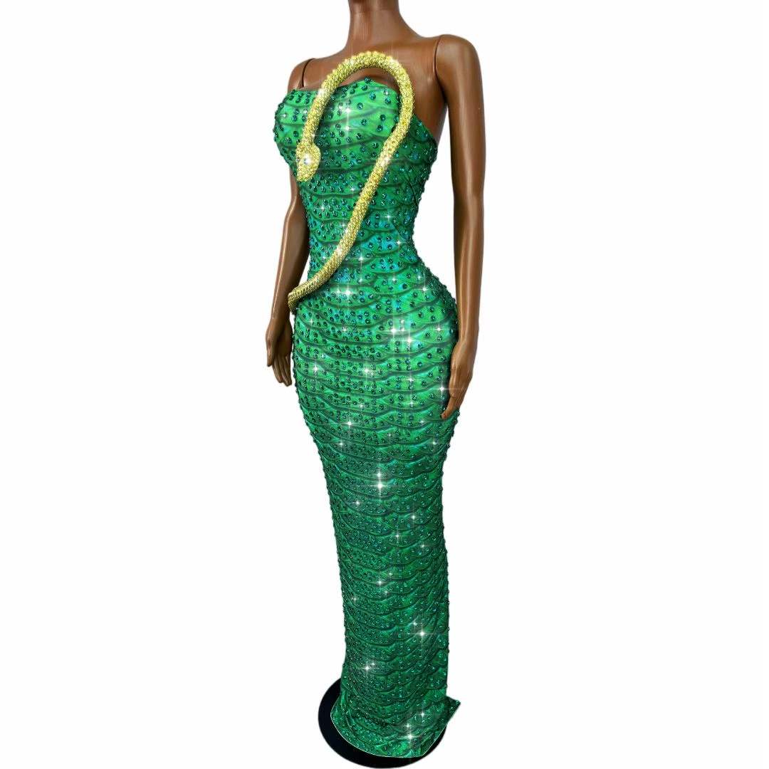Sparkly Green Rhinestones Snak - огляд і ціна Women Fashion Designer Dresses Photos