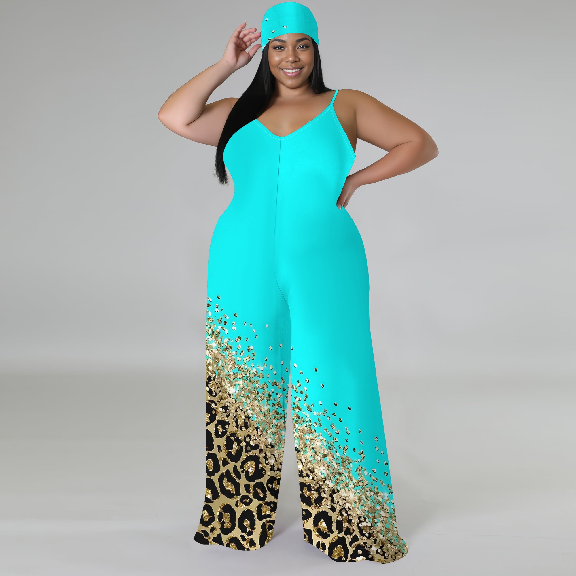 Plus Size Printed Jumpsuit - S - огляд і ціна Wide Leg Palazzo Pants
