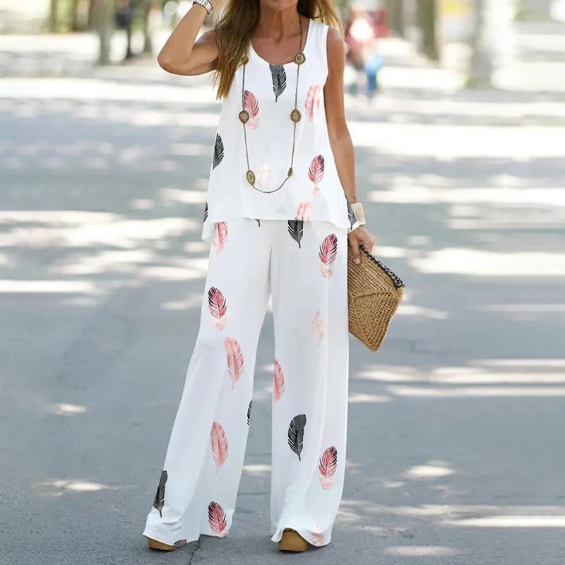 Casual Sleeveless Print Tank A - огляд і ціна Wide Leg Palazzo Pants