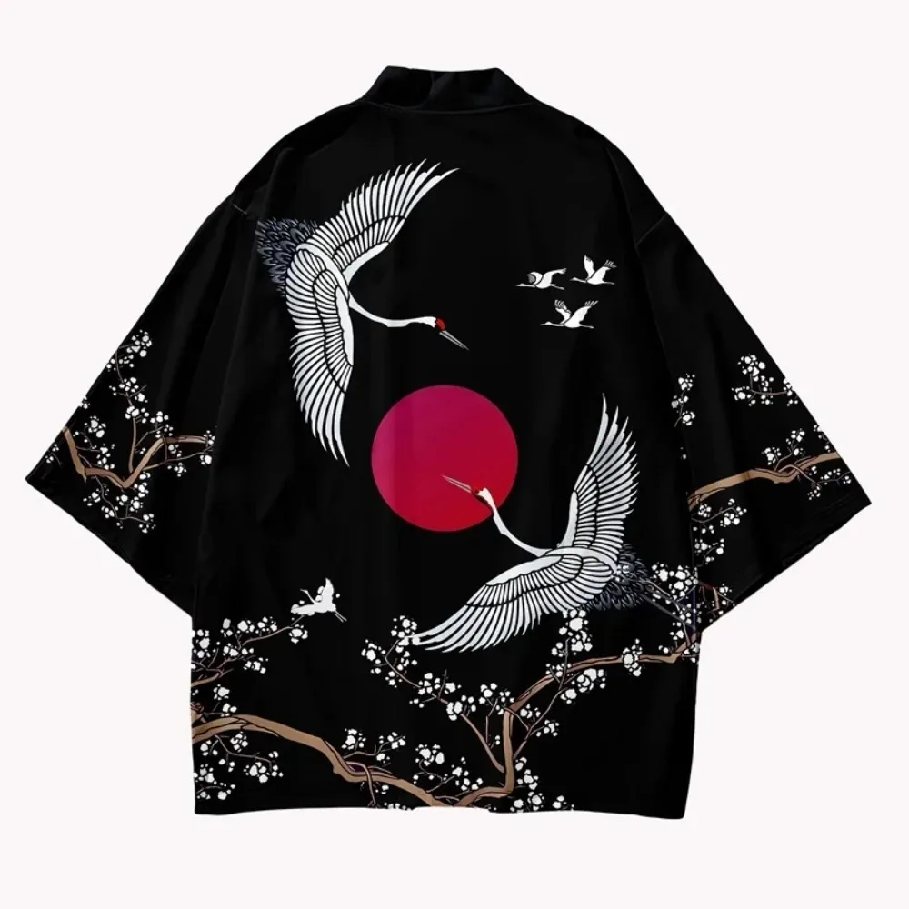 Crane Pattern Print Kimono Car - огляд і ціна Kimono Cardigan Women