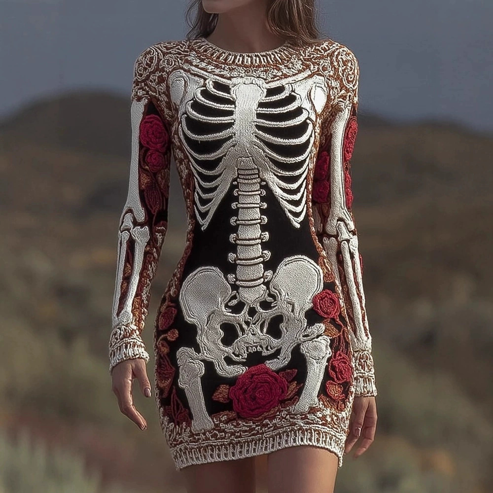 Spooky Gothic Skull Round Neck - огляд і ціна Bodycon Dress Women